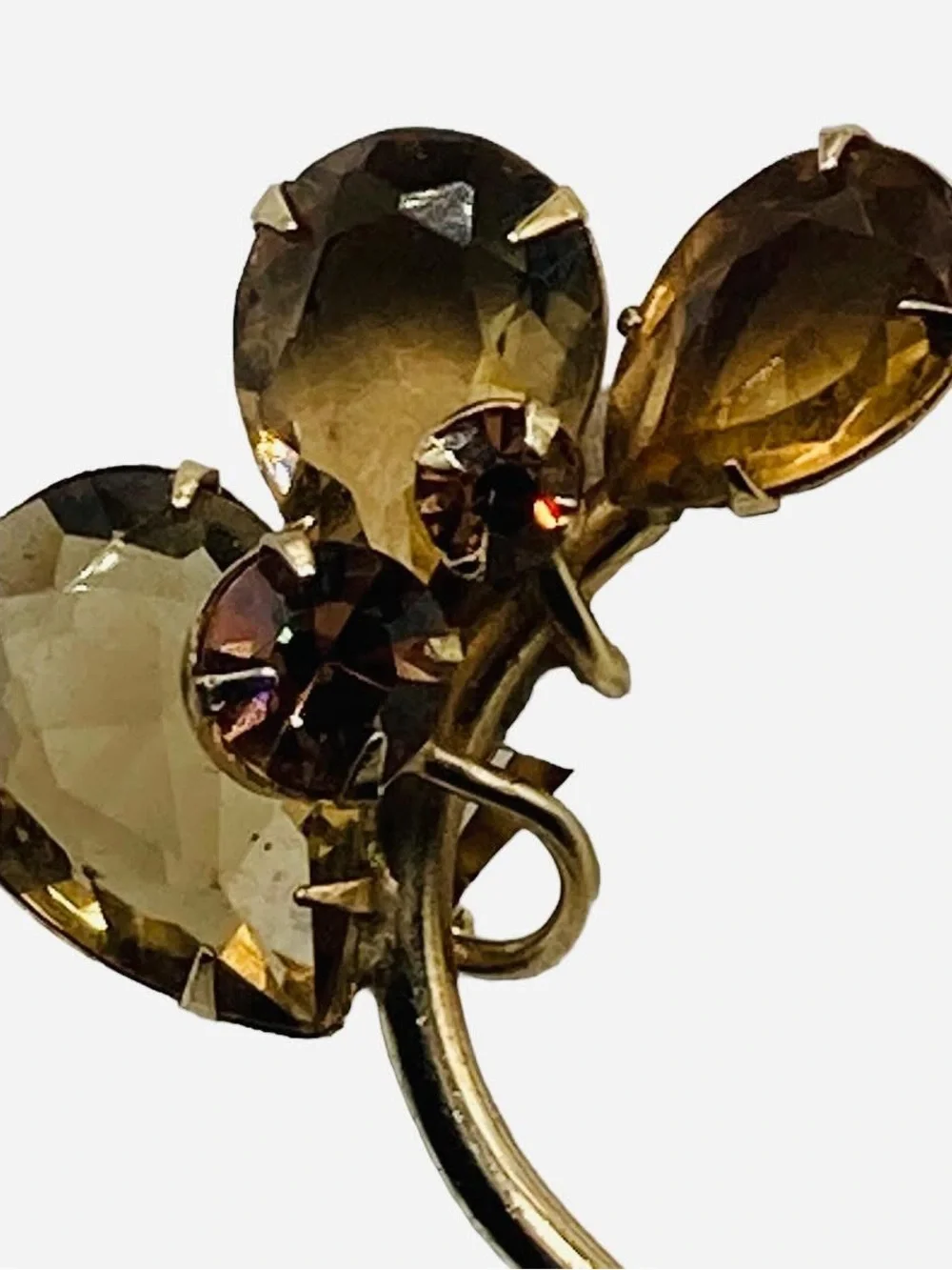 Vintage Bergere Topaz Glass Flower Brooch Clip Earrings Set